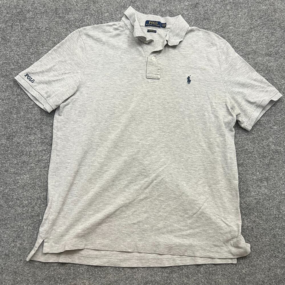 Polo Ralph Lauren Men's Polo Shirt Large Gray Blue Pony Classic Fit Preppy